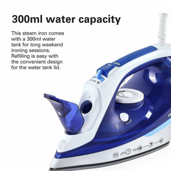 Hamilton Beach Steam Iron 2500W, Ceramic Soleplate, Auto-Shut Off, Vertical Steam,35G/Min Steam,Water Spray,Steam Shot, Dry, Eco And Max Settings, 300Ml, Anti-Drip, Anti-Calc, Self Clean, 2 Yrs Warranty