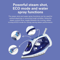 Hamilton Beach Steam Iron 2500W, Ceramic Soleplate, Auto-Shut Off, Vertical Steam,35G/Min Steam,Water Spray,Steam Shot, Dry, Eco And Max Settings, 300Ml, Anti-Drip, Anti-Calc, Self Clean, 2 Yrs Warranty