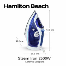 Hamilton Beach Steam Iron 2500W, Ceramic Soleplate, Auto-Shut Off, Vertical Steam,35G/Min Steam,Water Spray,Steam Shot, Dry, Eco And Max Settings, 300Ml, Anti-Drip, Anti-Calc, Self Clean, 2 Yrs Warranty
