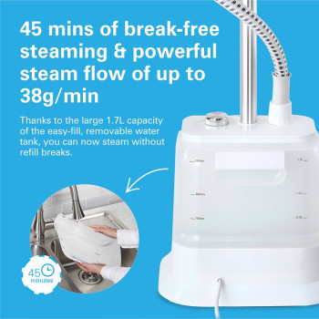 Hamilton Beach Garment Steamer With Fabric Brush, 1700W, 38G/Min Steam Flow, 4 Steam Modes, Stainless Steel Soleplate, 1700Ml Tank, 45 Mins Steam Without Breaks, 2 Way Clothes Rail, 2 Yrs Warranty