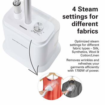 Hamilton Beach Garment Steamer With Fabric Brush, 1700W, 38G/Min Steam Flow, 4 Steam Modes, Stainless Steel Soleplate, 1700Ml Tank, 45 Mins Steam Without Breaks, 2 Way Clothes Rail, 2 Yrs Warranty