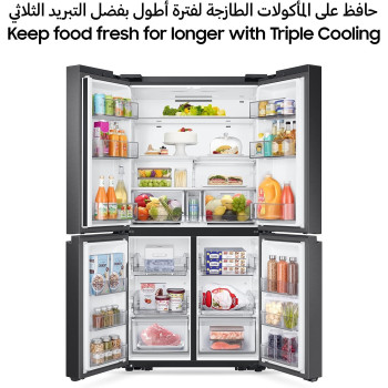 Samsung 602 Liters Net Capacity  French side by side Refrigerator, RF65A90TEB1/AE, Black DOI, Triple Cooling Precise Cooling, 20 Year Warranty on Digital Inverter Compressor