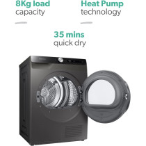 Samsung Front Load Condenser Tumble Dryer With Heat Pump, 8Kg - DV80T5220AX/S1