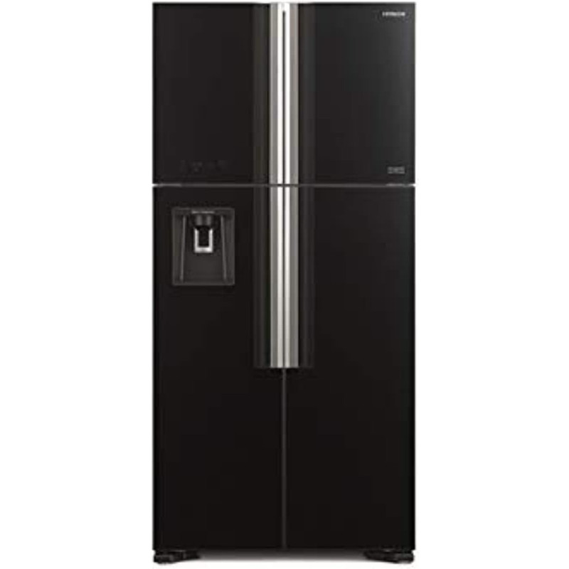 Hitachi 760L Gross Side By Side 4 Doors Premium Refrigerator, RW760PUK7GBK, 10 Year Warranty on Inverter Compressor, Glass Black