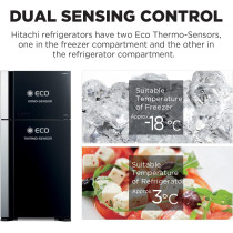 Hitachi 760L Gross Top Mount Double Door Refrigerator RV760PUK7K1BBK, 10 Year Warranty on Inverter Compressor, Black