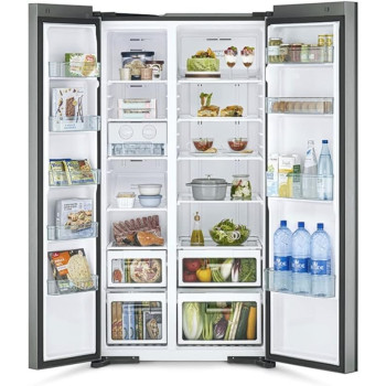 Hitachi 700L Gross Side by Side 2 Door Refrigerator RS700PUK0GBS, 10 Year Warranty on Inverter Compressor, Glass Silver