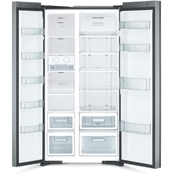 Hitachi 700L Gross Side by Side 2 Door Refrigerator RS700PUK0GBS, 10 Year Warranty on Inverter Compressor, Glass Silver