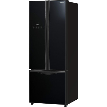Hitachi 451L Gross Side by Side 3 Doors Premium Refrigerator, French Door, No Frost Fridge Freezer, Glass Black RWB600PUK9GBK