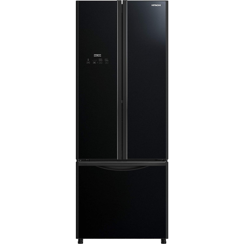 Hitachi 451L Gross Side by Side 3 Doors Premium Refrigerator, French Door, No Frost Fridge Freezer, Glass Black RWB600PUK9GBK