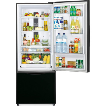 Hitachi 451L Gross Bottom Freezer Double Door Premium Refrigerator RB600PUK6GBK, 2 Doors No Frost Fridge Freezer, LED Light Glass Black