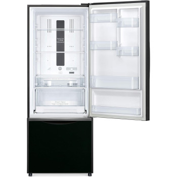 Hitachi 451L Gross Bottom Freezer Double Door Premium Refrigerator RB600PUK6GBK, 2 Doors No Frost Fridge Freezer, LED Light Glass Black