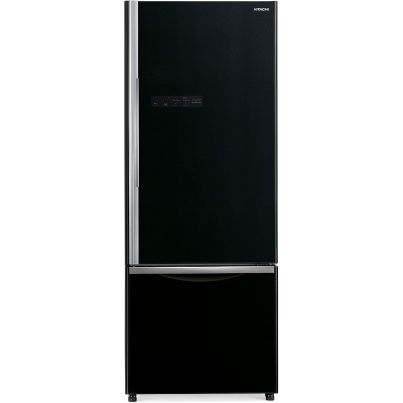 Hitachi 451L Gross Bottom Freezer Double Door Premium Refrigerator RB600PUK6GBK, 2 Doors No Frost Fridge Freezer, LED Light Glass Black