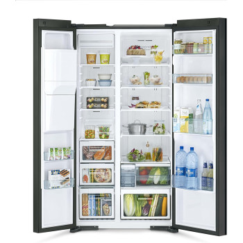 Hitachi 700L Gross Side By Side Refrigerator Rsx700Gpuk0Gbk, 10 Year Warranty On Inverter Compressor, Ice & Water Dispenser, Glass Black