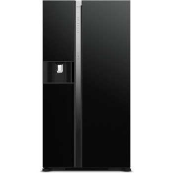 Hitachi 700L Gross Side By Side Refrigerator Rsx700Gpuk0Gbk, 10 Year Warranty On Inverter Compressor, Ice & Water Dispenser, Glass Black