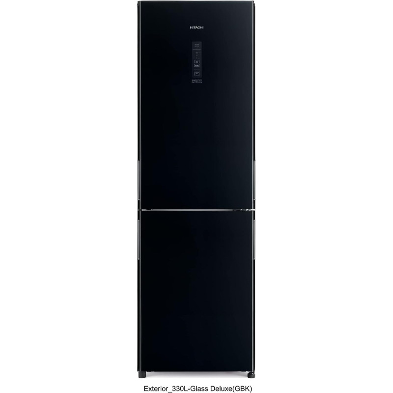 Hitachi 410L Gross Bottom Mount Double Door Refrigerator RBG410PUK6XGBK, 10 Year Warranty on Inverter Compressor, Glass Black