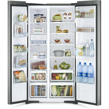 Hitachi 700L Gross Side by Side 2 Door Refrigerator No Frost , RS700PUK0GBK, 10 Year Warranty on Inverter Compressor, Glass Black