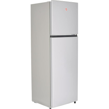 Hoover 300 Liters Double Door Refrigerator, 2 Glass Shelves, 3 Bottle Storage Racks, Reversible Door, Frost Free Fridge, Steel Finish, Led Lights, HTR-H300S (Silver)