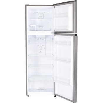 Hoover 300 Liters Double Door Refrigerator, 2 Glass Shelves, 3 Bottle Storage Racks, Reversible Door, Frost Free Fridge, Steel Finish, Led Lights, HTR-H300S (Silver)