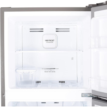 Hoover 300 Liters Double Door Refrigerator, 2 Glass Shelves, 3 Bottle Storage Racks, Reversible Door, Frost Free Fridge, Steel Finish, Led Lights, HTR-H300S (Silver)