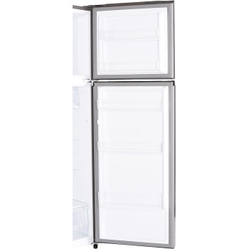 Hoover 300 Liters Double Door Refrigerator, 2 Glass Shelves, 3 Bottle Storage Racks, Reversible Door, Frost Free Fridge, Steel Finish, Led Lights, HTR-H300S (Silver)