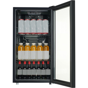 Hoover 117L Single Door Beverage Cooler, Freestanding Fridge with LED Light, 3 Wired Shelves, Single Temperature Zone 5-18 Degrees, Black, HBC-K117B