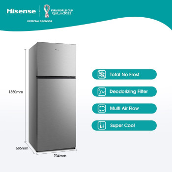 Hisense 599 Liter Refrigerator Double Door Top Mount Silver Model RT599N4ASU, Min 1 year manufacturer warranty