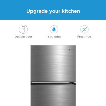 Midea 580L Gross Top Mount Double Door Refrigerator MDRT580MTE46, 2 Doors Frost Free Fridge Freezer with Smart Sensor & Humidity Control, Active-C Fresh, Multi-Air Flow, Electronic Silver, Large