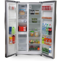 Midea 690L Gross Side By Side 2 Door Refrigerator HC689WENS, Frost Free Fridge Freezer With Humidity Control, Electronic Touch Screen With LED Display, Multi-Air Flow, Adjustable Door Racks, Silver