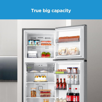 Midea 489L Gross Top Mount Double Door Refrigerator MDRT489MTE46, 2 Doors Frost Free Fridge Freezer With Smart Sensor & Humidity Control, Active-C Fresh, Multi-Air Flow, Electronic Control, Silver