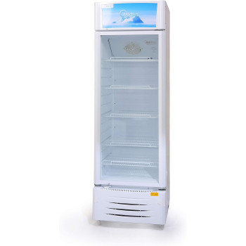 Midea Showcase Chiller Large - 411 Liters Gross Capacity, Upright Beverage Showcase, Energy-saving, low-noise, White Color, 59.5x61.0x200.5 cm, Best for Grocery-Home-Restaurant, HS411S-1 Year Warranty