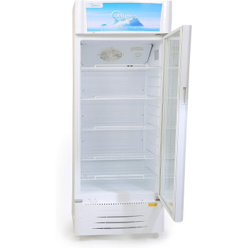 Midea Showcase Chiller Large - 411 Liters Gross Capacity, Upright Beverage Showcase, Energy-saving, low-noise, White Color, 59.5x61.0x200.5 cm, Best for Grocery-Home-Restaurant, HS411S-1 Year Warranty