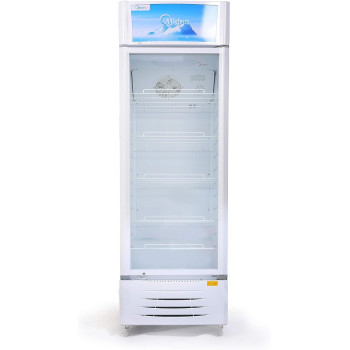 Midea Showcase Chiller Large - 411 Liters Gross Capacity, Upright Beverage Showcase, Energy-saving, low-noise, White Color, 59.5x61.0x200.5 cm, Best for Grocery-Home-Restaurant, HS411S-1 Year Warranty
