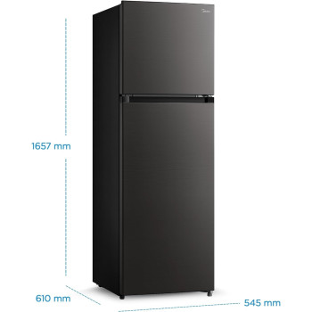 Midea 390L Gross Top Mount Double Door Refrigerator MDRT390MTE28 2 Doors Frost Free Fridge Freezer with Smart Sensor & Humidity Control, Active-C Fresh, Multi-Air Flow, Electronic Control Dark Silver