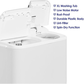 Super General 5 kg Twin-tub Semi-Automatic Washing Machine, White, efficient Top-Load Washer with Lint Filter, Spin-Dry, SGW-50, 70.9 x 40.2 x 85.5 cm, 1 Year Warranty