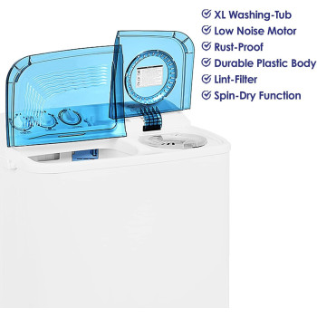 Super General 7 kg Twin-tub Semi-Automatic Washing Machine, White/Blue, efficient Top-Load Washer with Lint Filter, Spin-Dry, SGW-75, 76.1 x 44.8 x 90.5 cm, 1 Year Warranty