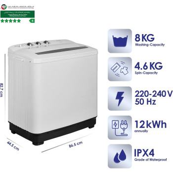 Super General Twin Tub Semi Automatic Washing Machine, White, 8 Kg, SGW80