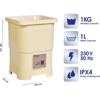 Super General 1 kg top-load Washing Machine, Portable Baby Washer with 20 Liter water capacity, Yellow, SGW-220-LM, 33.5 x 37.5 x 48.7 cm, 1 Year Warranty