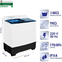 Super General 14 kg Twin-tub Semi-Automatic Washing Machine, White/Blue, efficient Top-Load Washer with Lint Filter, Spin-Dry, SGW-155, 99.5 x 55.5 x 115.5 cm, 1 Year Warranty