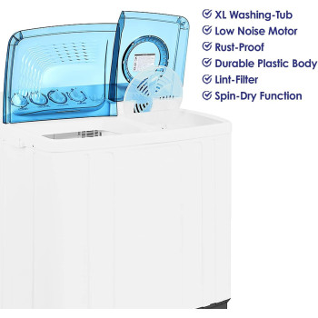 Super General 10 kg Twin-tub Semi-Automatic Washing Machine, White/Blue, efficient Top-Load Washer with Lint Filter, Spin-Dry, SGW-105, 87 x 51.2 x 100.5 cm, 1 Year Warranty