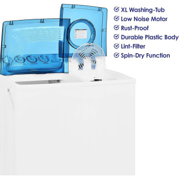 Super General 12 kg Twin-tub Semi-Automatic Washing Machine, White/Blue, efficient Top-Load Washer with Lint Filter, Spin-Dry, SGW-125, 95 x 58 x 103.5 cm, 1 Year Warranty