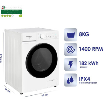 Super General 8 kg Front Loading Washing Machine SGW-8500-HD, 1400 RPM Washer, Energy-efficient, Hidden LED-Display, Silver, 15 Programs, 1 Year Warranty