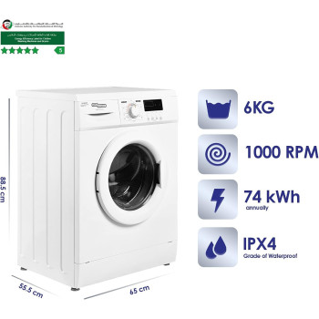 Super General 1000 RPM Front Load Washing Machine, White, 6Kg, SGW6100NLED