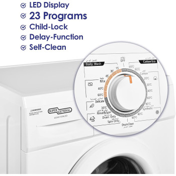 Super General 1000 RPM Front Load Washing Machine, White, 6Kg, SGW6100NLED