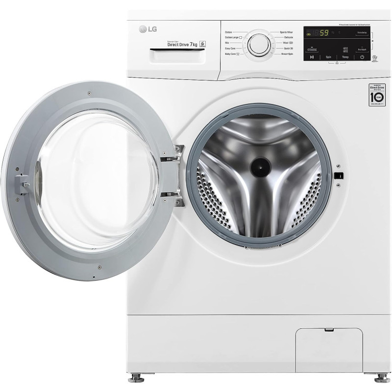 LG 7 Kg Front Load Washing Machine, 6 Motion Direct Drive Motor, White, Sleek Design, Smart Diagnosis, 10 Years Warranty of Motor- FH2J3QDNG0P