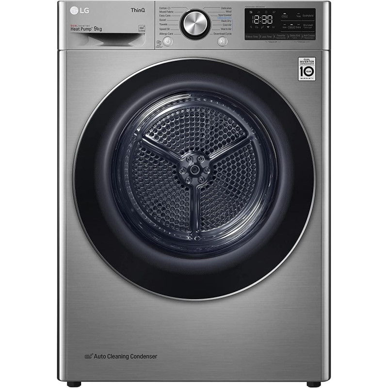LG 9KG Condensor Dryer, Dual Inverter Dryer, Allergy Care, Silver Color, Eco Hybrid, 10 Years Warranty on Motor - RC90V9EV2W