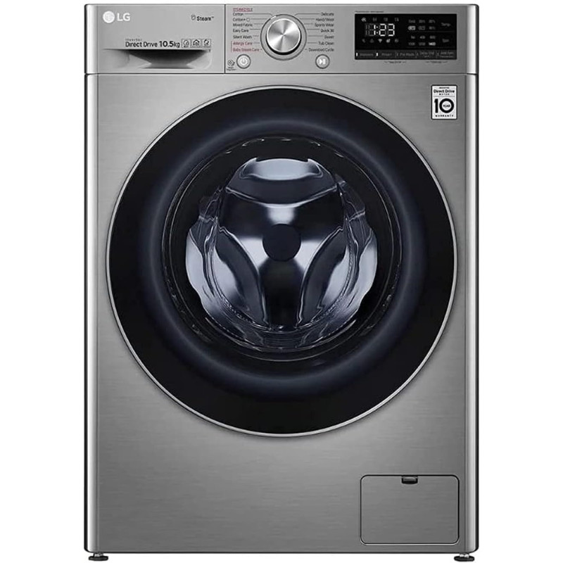 LG 10.5 KG Front Load Washing Machine 1400 RPM Steam+, With AI DD Technology Color Silver Model - F4V5RYP2T (International Version)