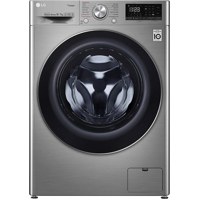 LG 10KG Wash & 7KG Dry 1400 RPM Front Load Washer Dryer, Silver - F4V5RGP2T, Min 1 year manufacturer warranty