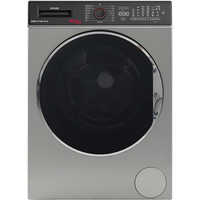 Hoover Front Loading Washer 10KG With Dryer 6KG, 1400 RPM Silver, HWD-V10614-S, Min 1 Year Manufacturer Warranty