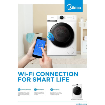 Midea 10KG Front Load Smart Washing Machine with Lunar Dial, 1400 RPM, 14 Programs, Fully Automatic Washer, MF200W100WBW