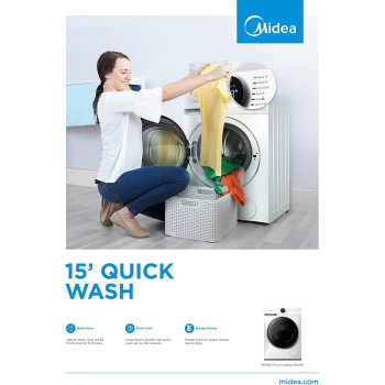Midea 10KG Front Load Smart Washing Machine with Lunar Dial, 1400 RPM, 14 Programs, Fully Automatic Washer, MF200W100WBW